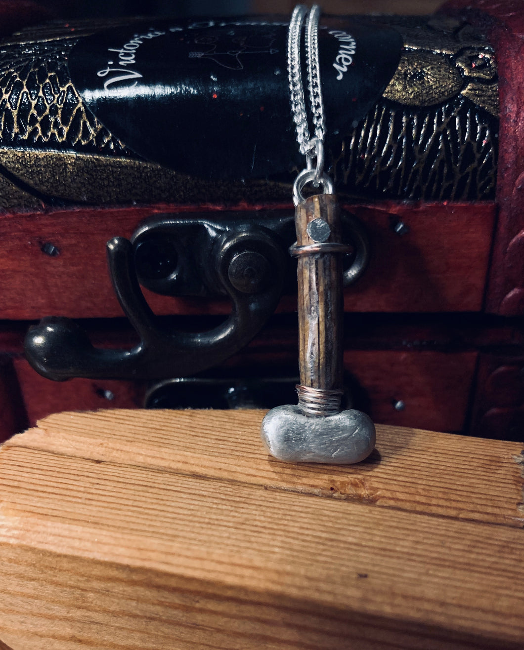 Pre order hammer pendant necklace with cubic zirconia inlay